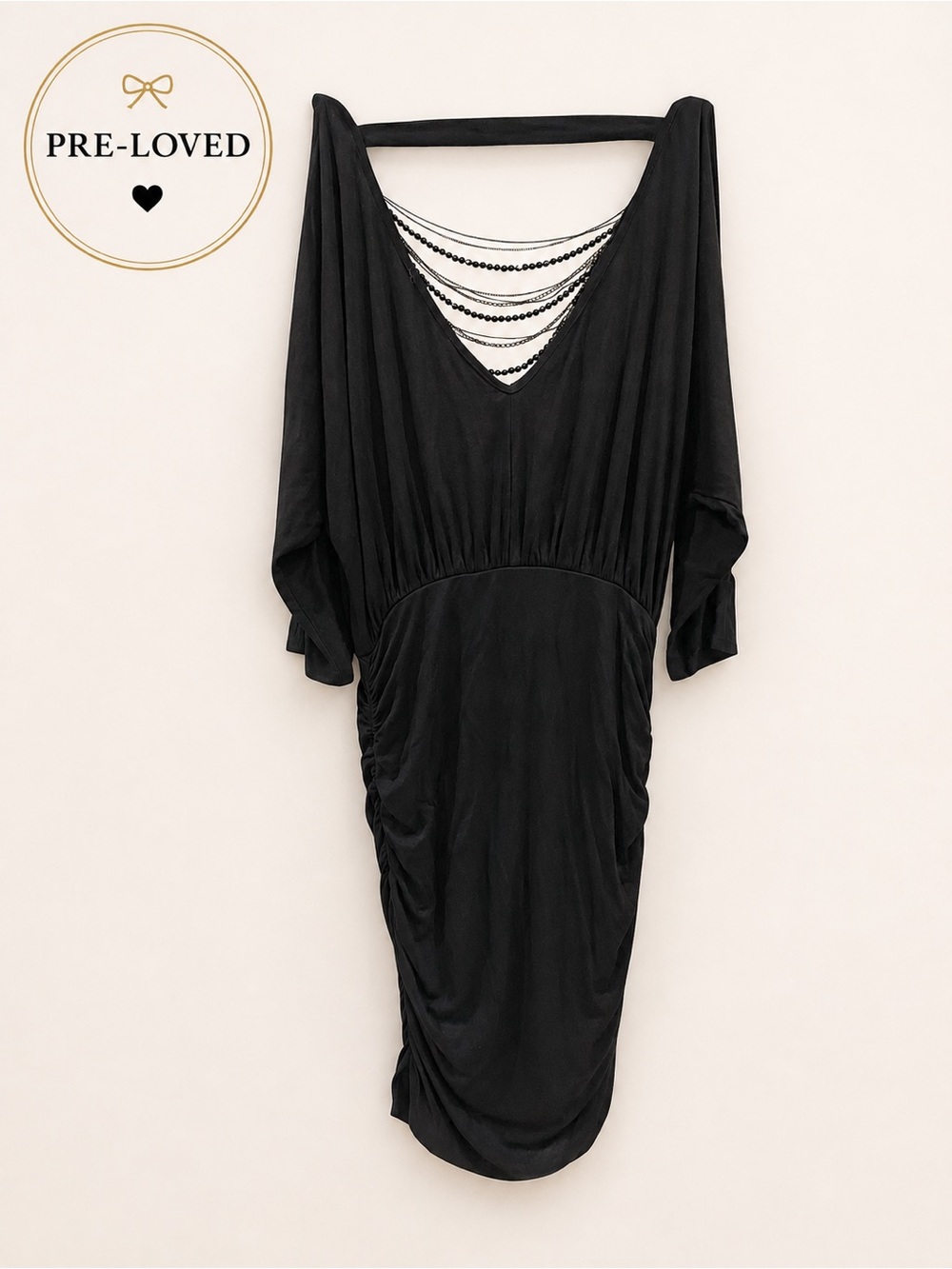🖤 2BeBeBlack Draped Chain Detail Dress — Pre-Loved 🖤